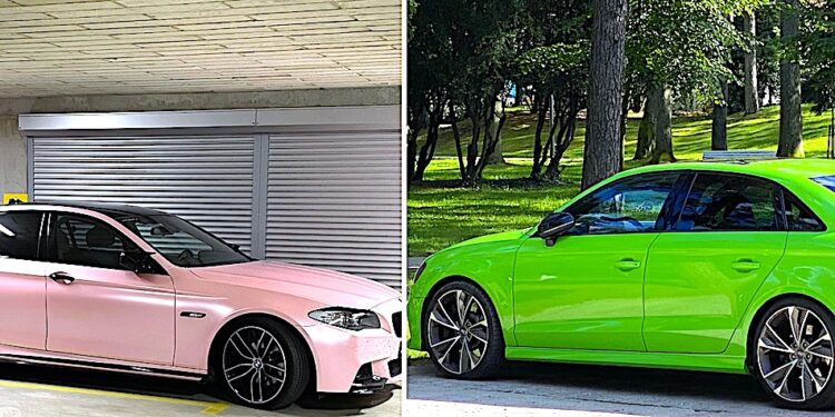 Auto różowe i auto zielone